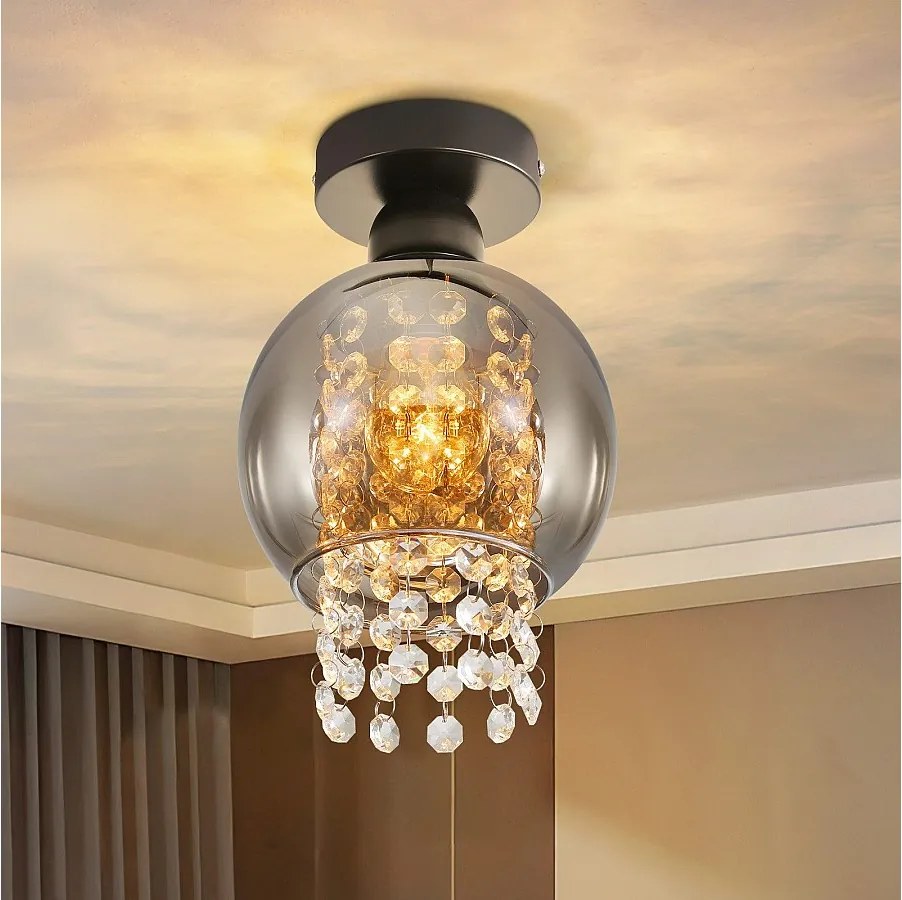 NETTLIFE Lampa sufitowa Sypialnia E27 Dym Szary Kryształ Szkło Nowoczesna Jadalnia