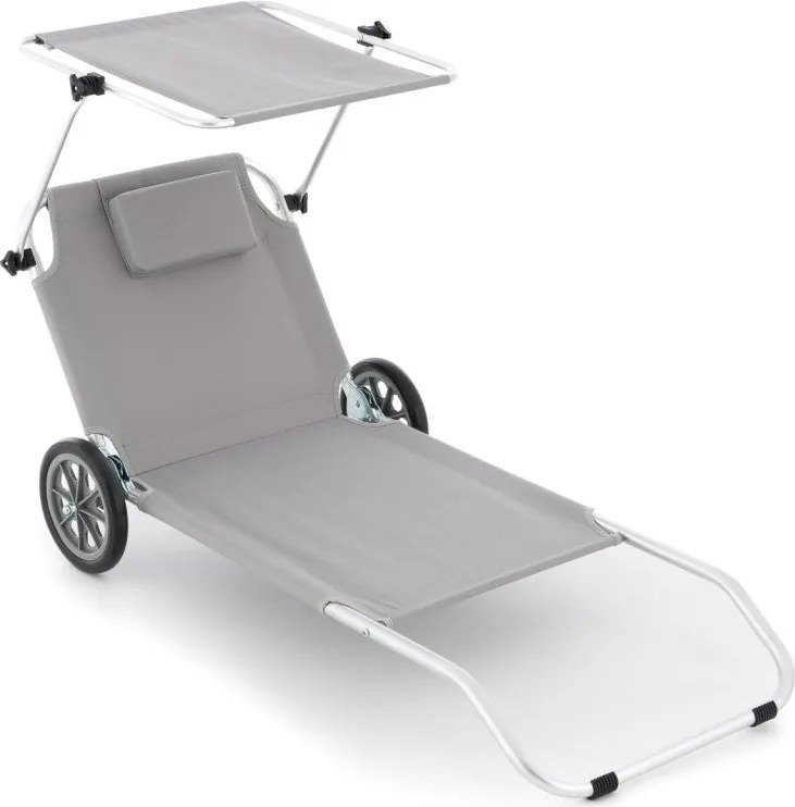 Składany leżak ogrodowy z kółkami i zadaszeniem, szary