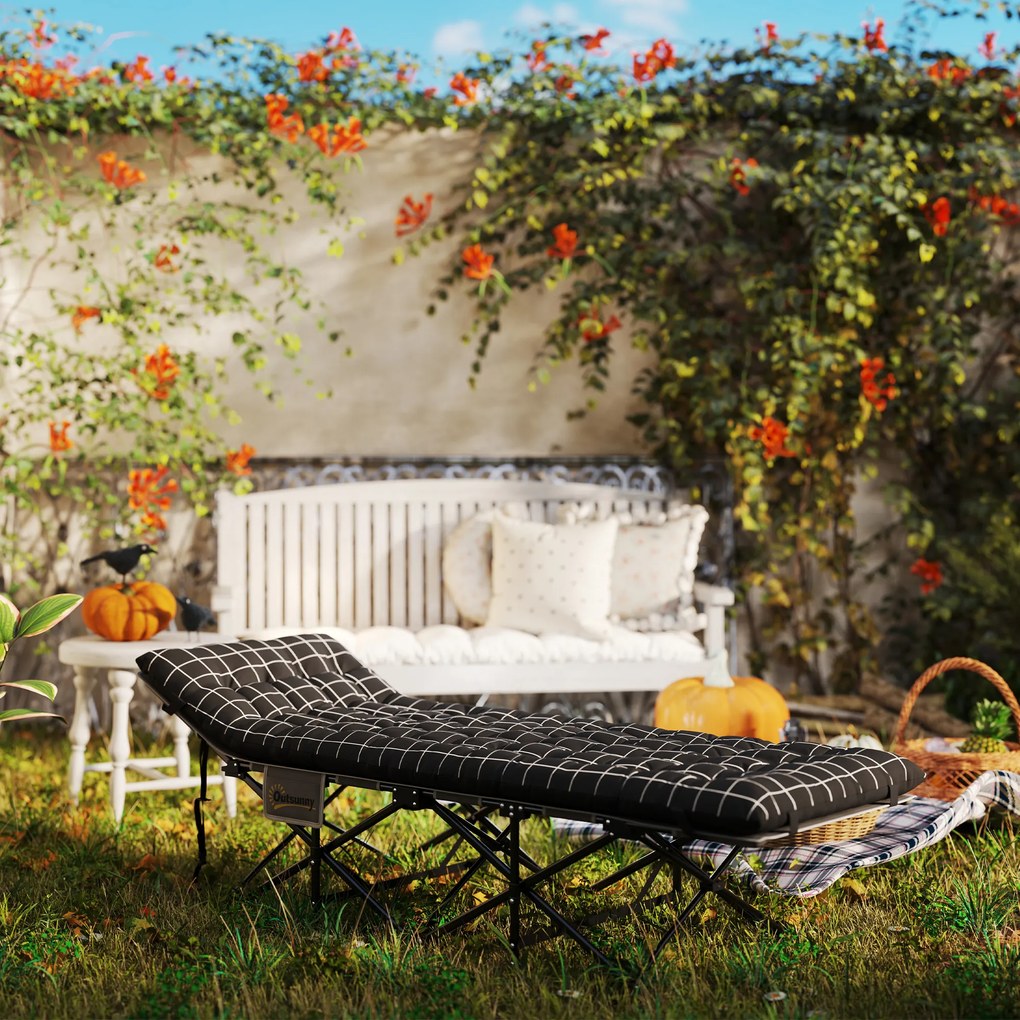 Outsunny Składane łóżko campingowe, z materacem, ergonomiczne, metalowy stelaż, Czarne