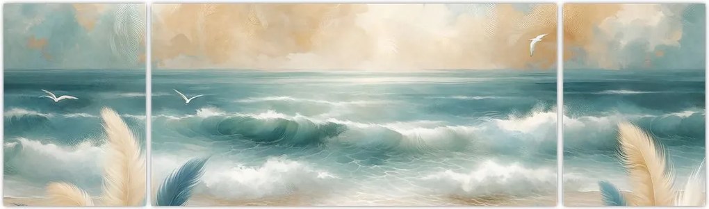 Obraz – Malowana plaża w delikatnych kolorach (170x50 cm)