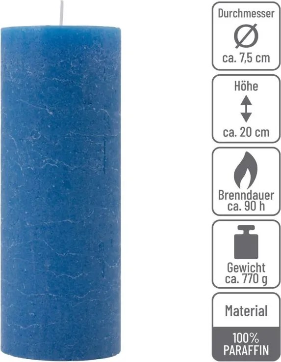Zestaw świec rustykalnych, 20 cm, Ø 7,5 cm, niebieski, 4 szt