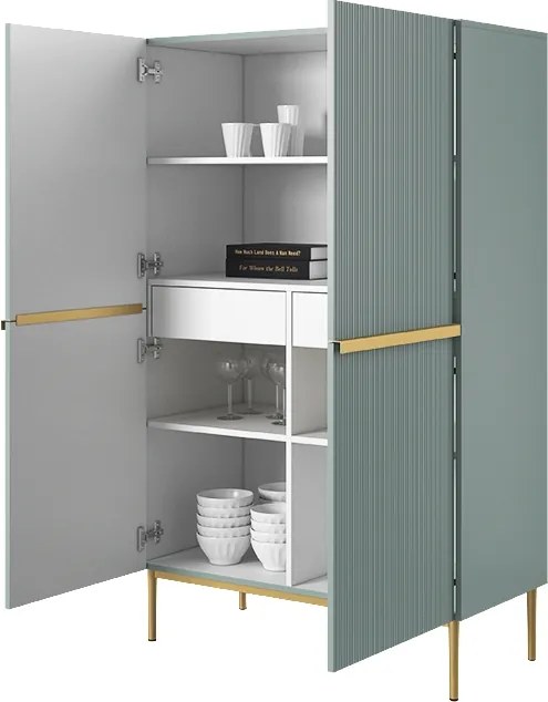 Kredens Nicole z metalowymi uchwytami i nogami 100 cm - szałwia / złote nóżki - Limitowana oferta
