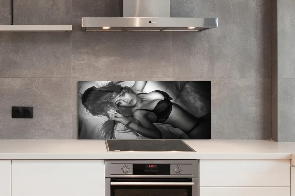 Panel szklany do Kuchni Portret Kobiety (Czarno-Biały)