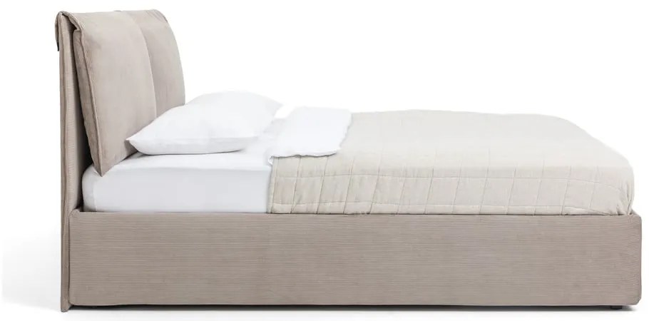 Łóżko tapicerowane dwuosobowe taupe z miejscem do przechowywania z materacem/kratką 180x200 cm Thessa Pillow - Bonami Selection