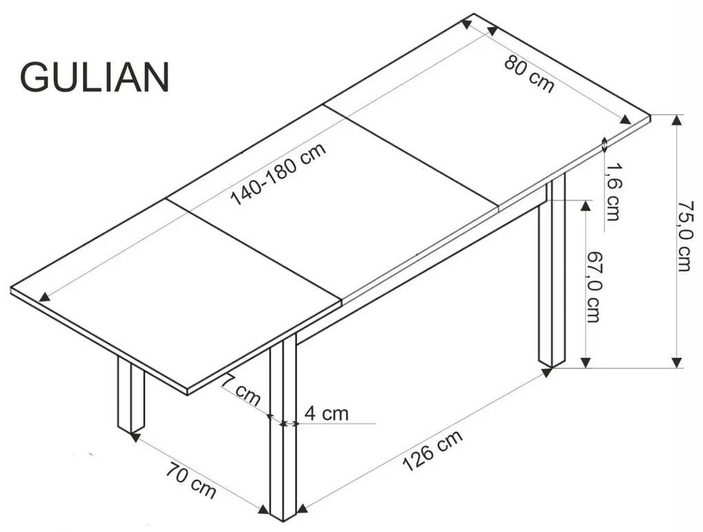 Stół rozkładany GULIAN 140(180)x80 dąb wotan/czarny HALMAR