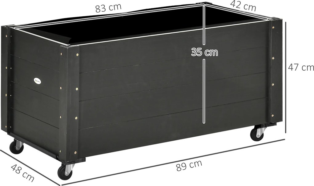 Outsunny Donica wysoka drewniana na kółkach odporna na warunki atmosferyczne czarna 89x48x47 cm | Aosom PL