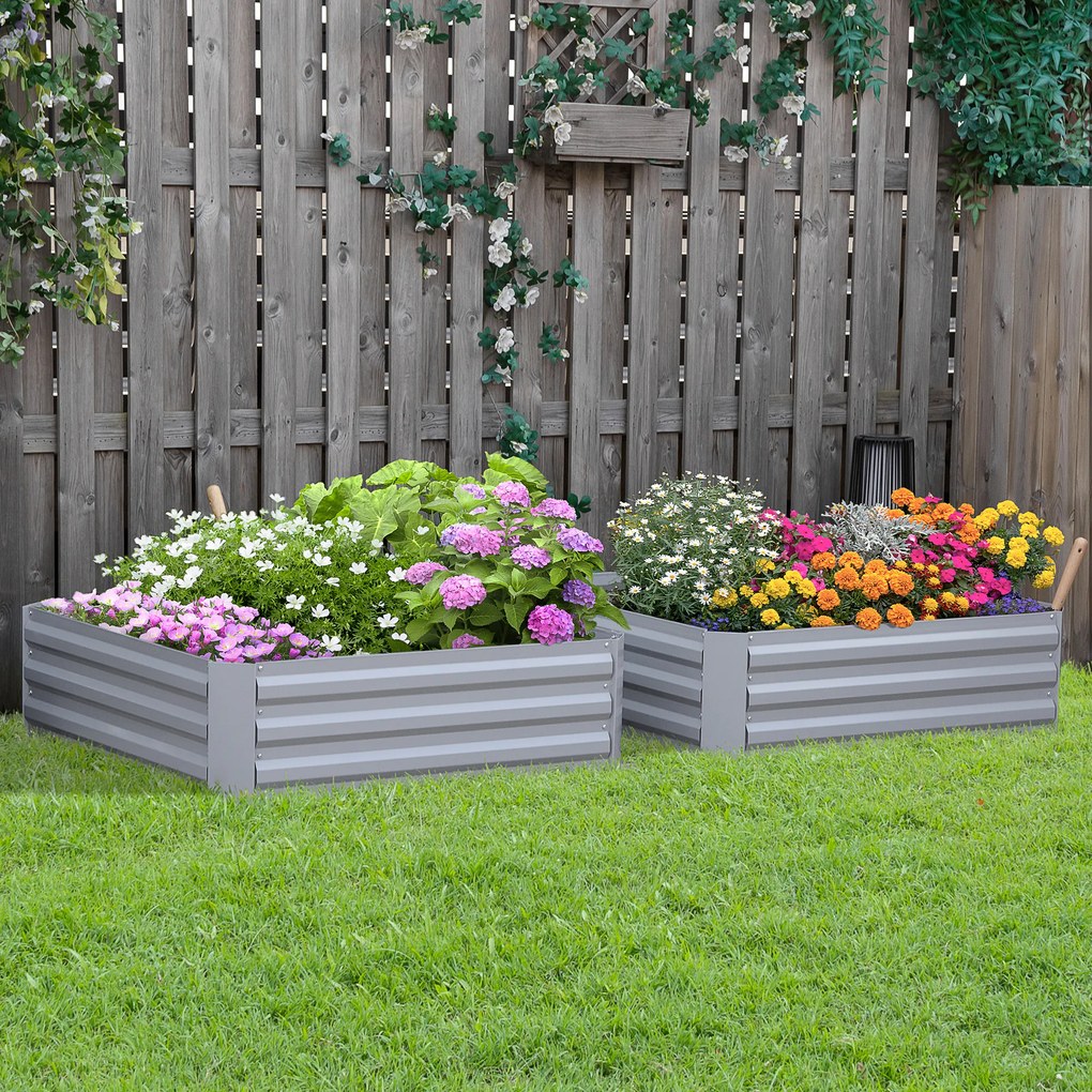 Outsunny Skrzynki na kwiaty 2 sztuki Stalowa rama Otwarte dno Szary 100x100x30cm Dekoracja ogrodu | Aosom PL