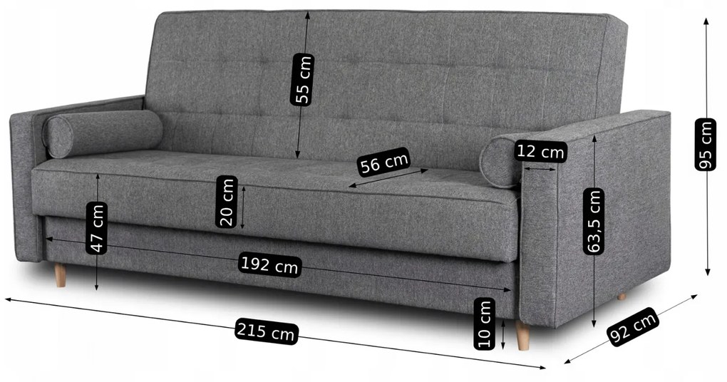 Sofa z Funkcją Spania MALTA Wersalka Rozkładana Dwuosobowa Szara Nowoczesna do Salonu