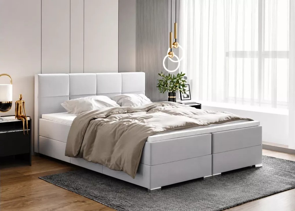 Łóżko kontynentalne Breda z materacem bonellowym i pojemnikami na pościel boxspring