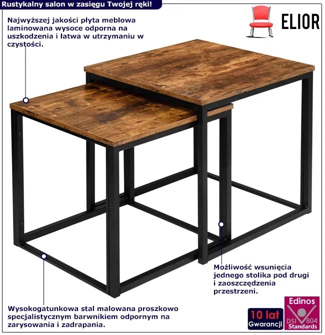 Zestaw 2 kwadratowych stolików kawowych 2w1 Z9-A54