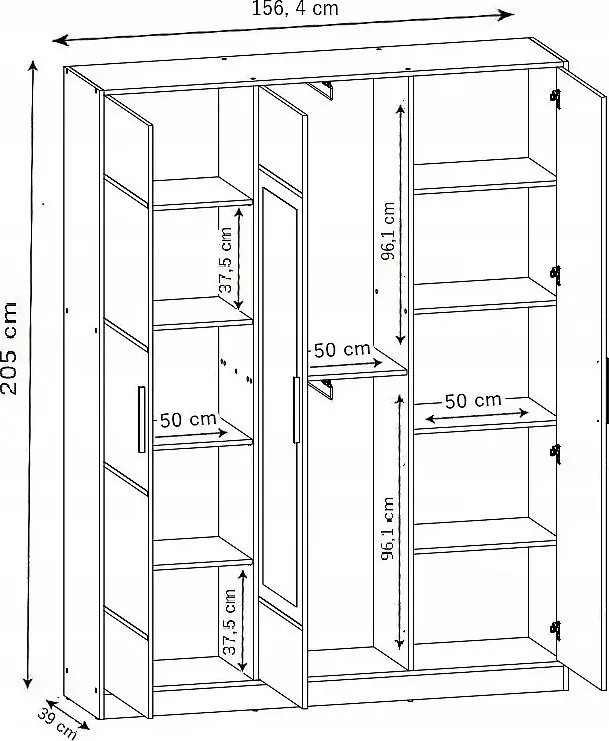 Szafa trzydrzwiowa DIOR 157 3d dąb craft złoty z nadstawką
