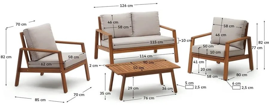 Beżowo-naturalny zestaw mebli ogrodowych z litego drewna akacjowego dla 4 osób Frares – Kave Home