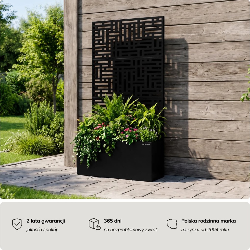 Pergola ogrodowa metalowa z donicą czarna 3in1, 900 × 1800 × 300 mm: ROSE
