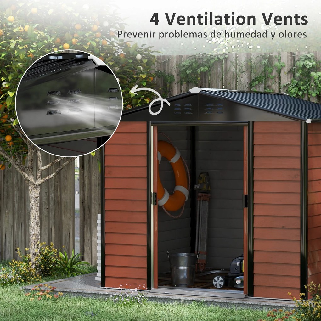 Outsunny Szopa na narzędzia metalowa, odporna na warunki atmosferyczne i rdzę, zamykana, 2,40 x 2,06 x 1,98 m, teka