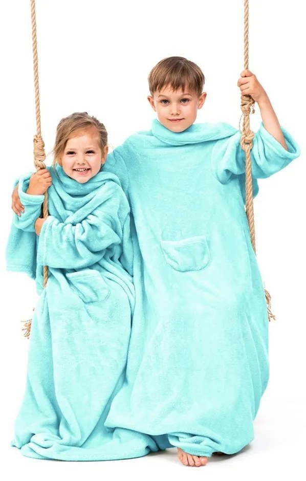 Decoking Koc z rękawami Lazy Kids turkusowy, 90 x 105 cm