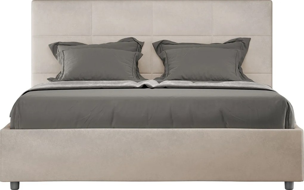 Łóżko wyposażone w stelaż z listwami z pojemnikiem tapicerowane 160x190 microfibra Piaskowy Mika