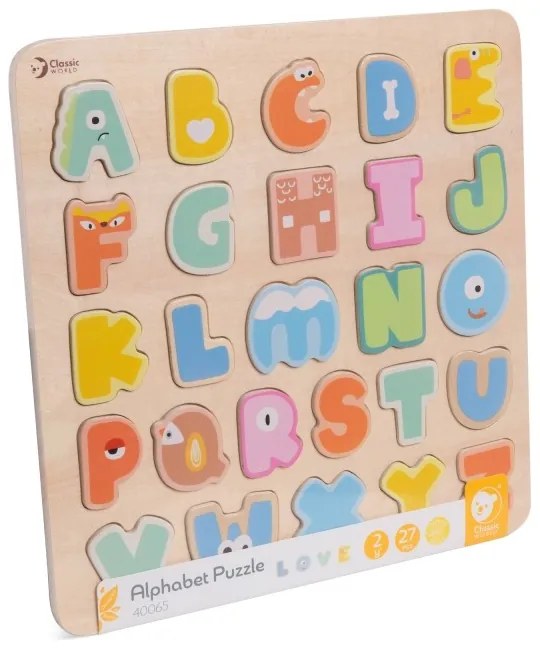 Classic world drewniane puzzle montessori układanka nauka alfabetu liter słów 27 el.
