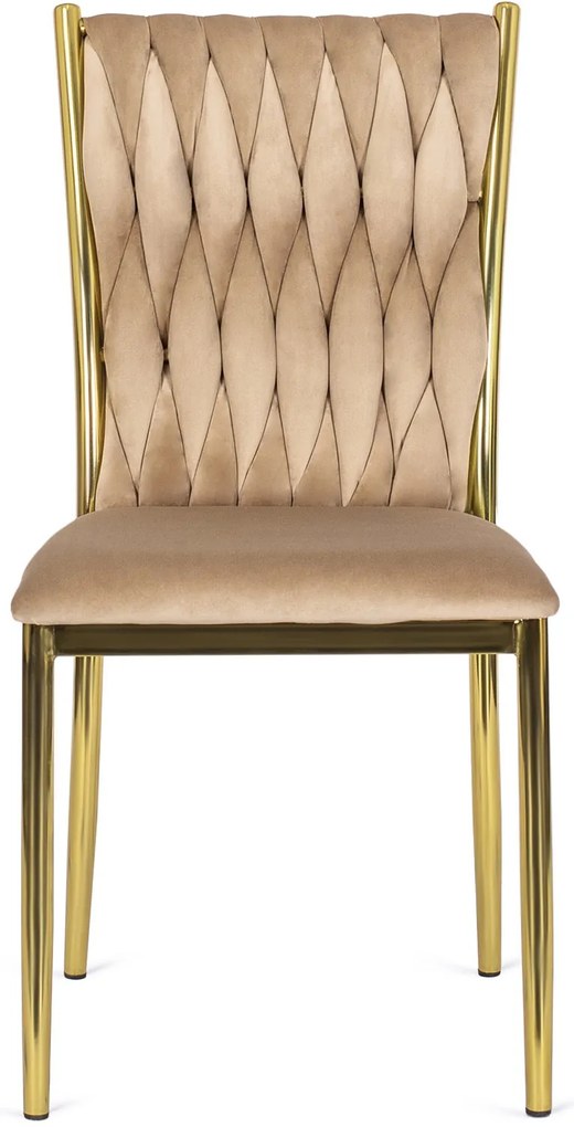 Zestaw Stół Okrągły SALLO 110 cm i 4 Krzesła Tapicerowane Plecione DAN Beżowe Glamour