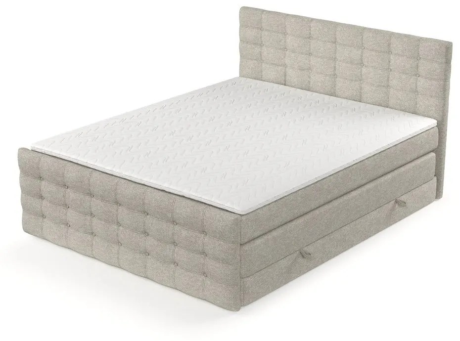 Beżowe łóżko boxspring ze schowkiem 200x200 cm Blend – Maison de Rêve