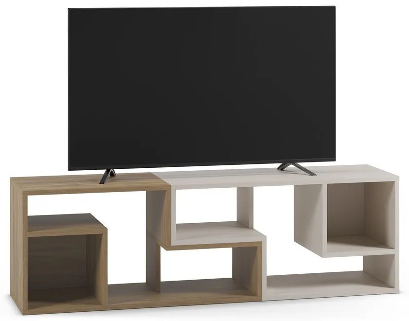 Biała/w naturalnym kolorze narożna szafka pod TV w dekorze dębu 145x45x35 cm Glina – Marckeric
