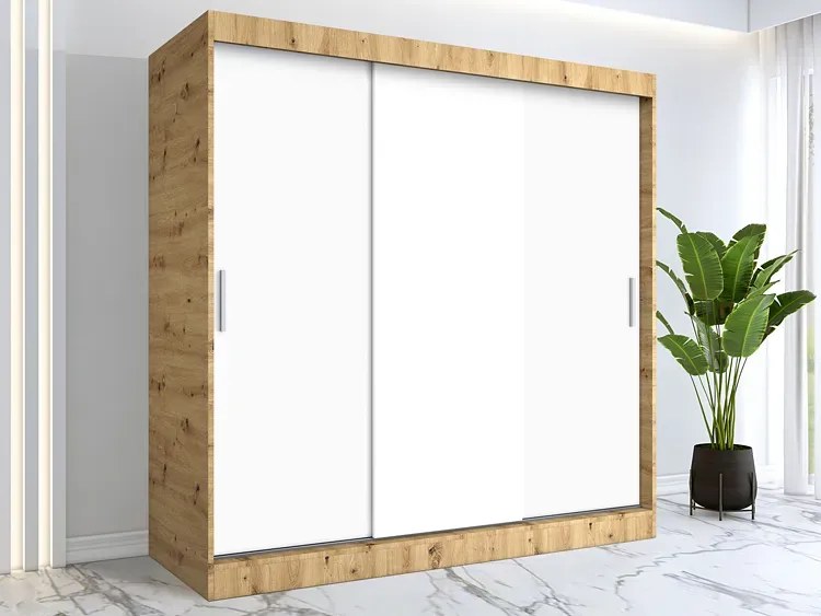 Szafa przesuwna 200 cm dąb artisan + biały - Erco 6X