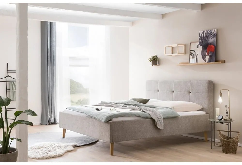 Szare/brązowe tapicerowane łóżko dwuosobowe bez stelaża 180x200 cm Smart – Meise Möbel