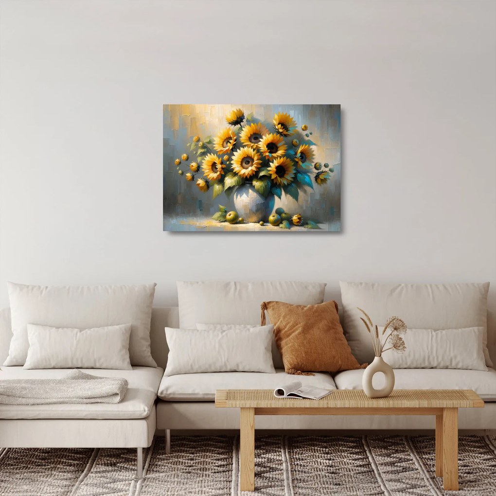 Obraz na szkle – Wazon ze słonecznikami (70x50 cm)