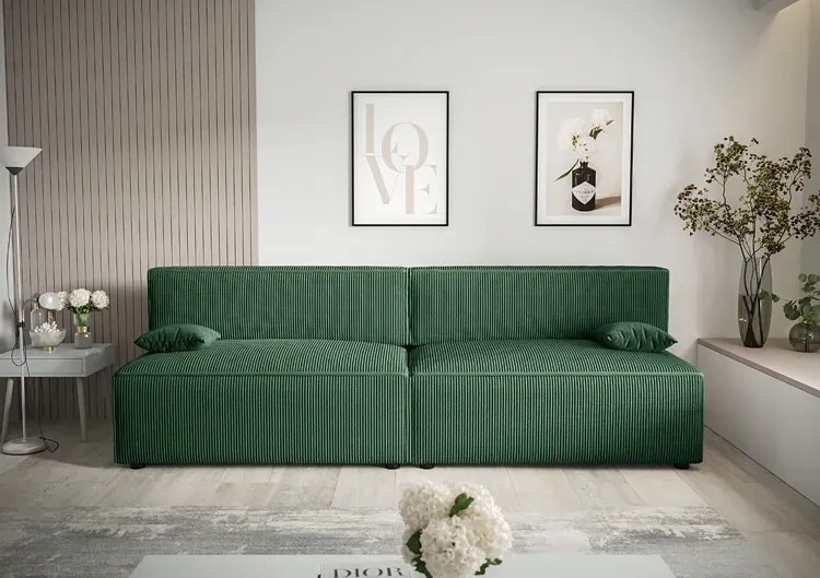 Zielona rozkładana sztruksowa sofa z funkcją spania A5-D08