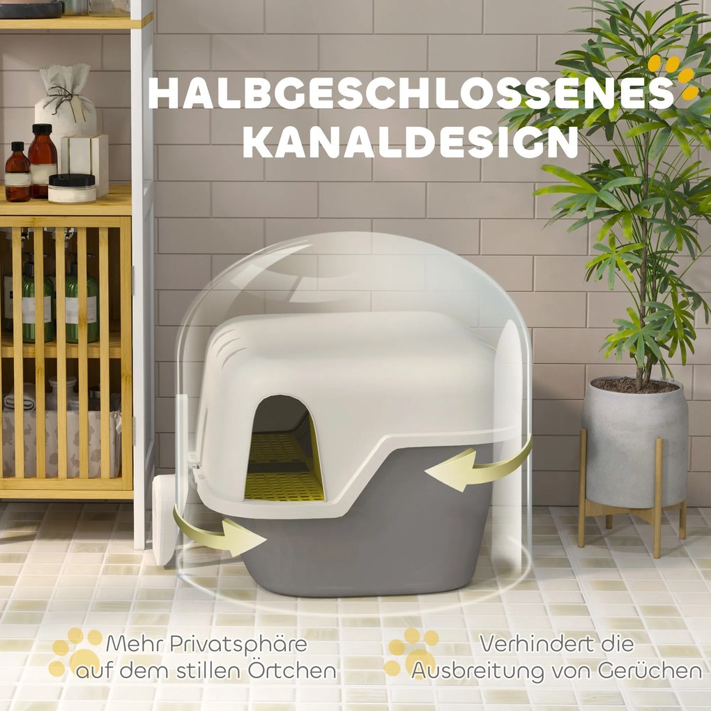 PawHut Kuweta dla Kota z Pokrywą i Łopatką, Łatwa w Czyszczeniu, Zamykana, Kolor Biały