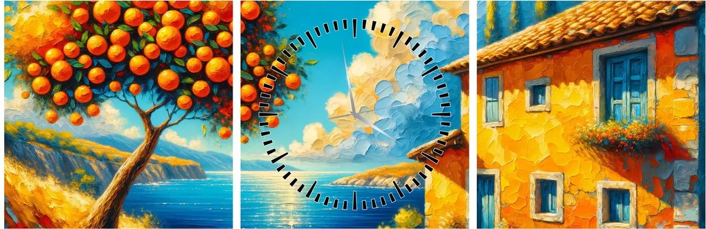Obraz - Dom z pomarańczami II. (z zegarem) (90x30 cm)
