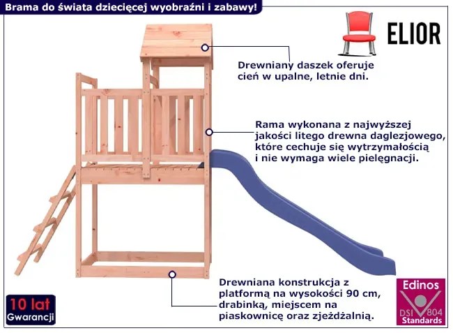 Plac zabaw dla dzieci z daszkiem i zjżdżalnią Ilefi 3X