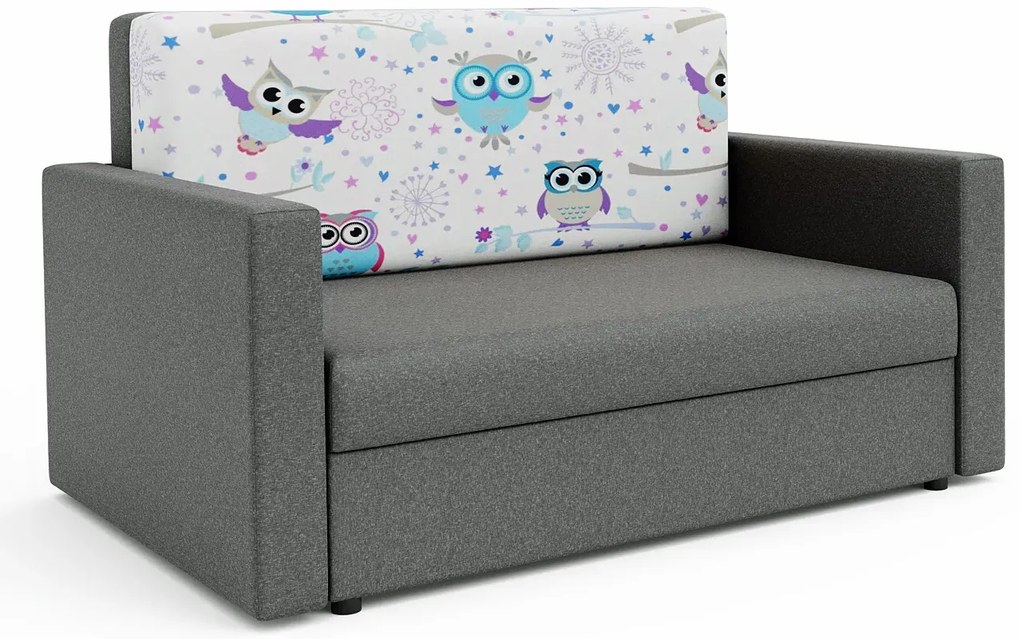 Kanapa dziecięca / młodzieżowa szara + sowy M3-N51