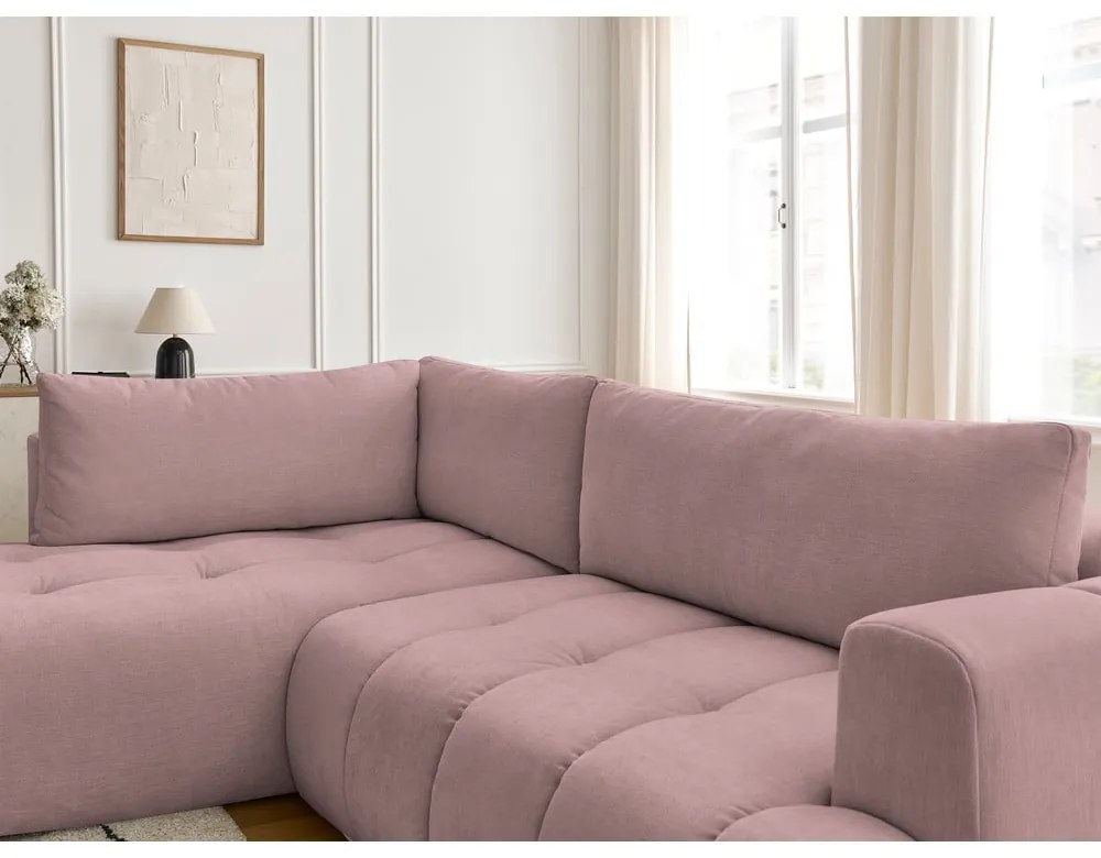 Różowy rozkładany/ze schowkiem narożnik (lewostronny/w kształcie litery L) Fuji – Bobochic Paris