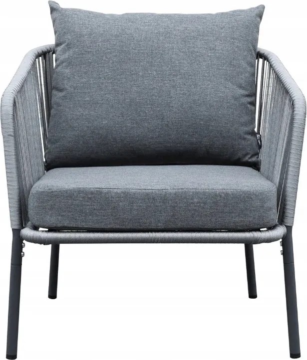 Zestaw mebli ogrodowych antracyt aluminiowa sofa 2 fotele stolik sznurowany