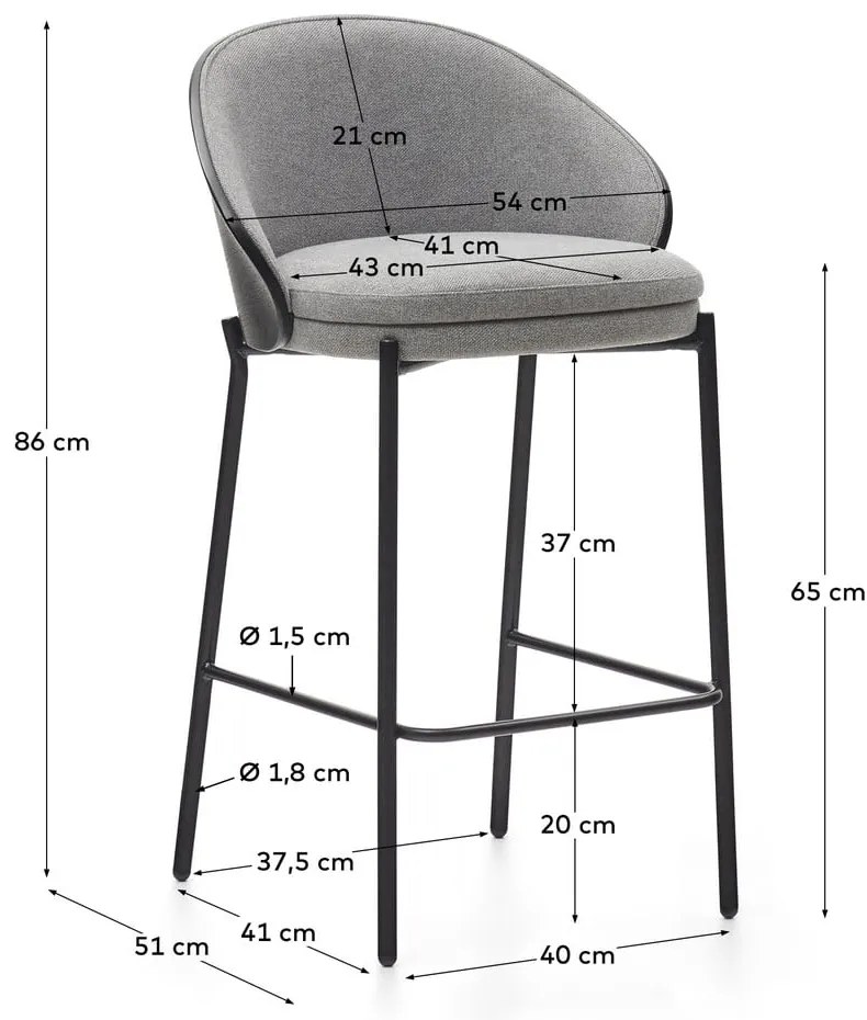Czarno-szary hoker (wysokość siedziska 65 cm) Eamy – Kave Home