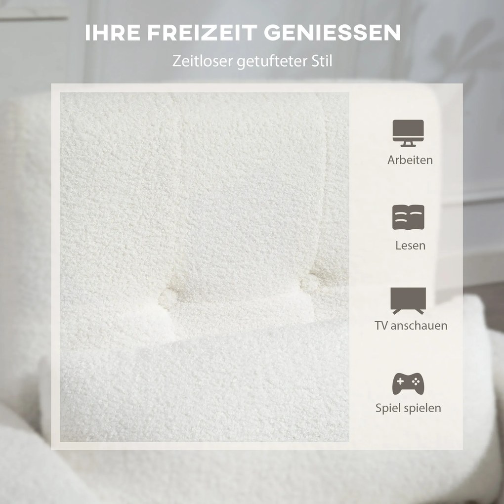 HOMCOM Nowoczesny Fotel z Podłokietnikami, Pikowany Fotel z Nogami z Drewna Kauczukowego, Poduszką Lędźwiową, do Salonu, Sypialni, Biura, Biały