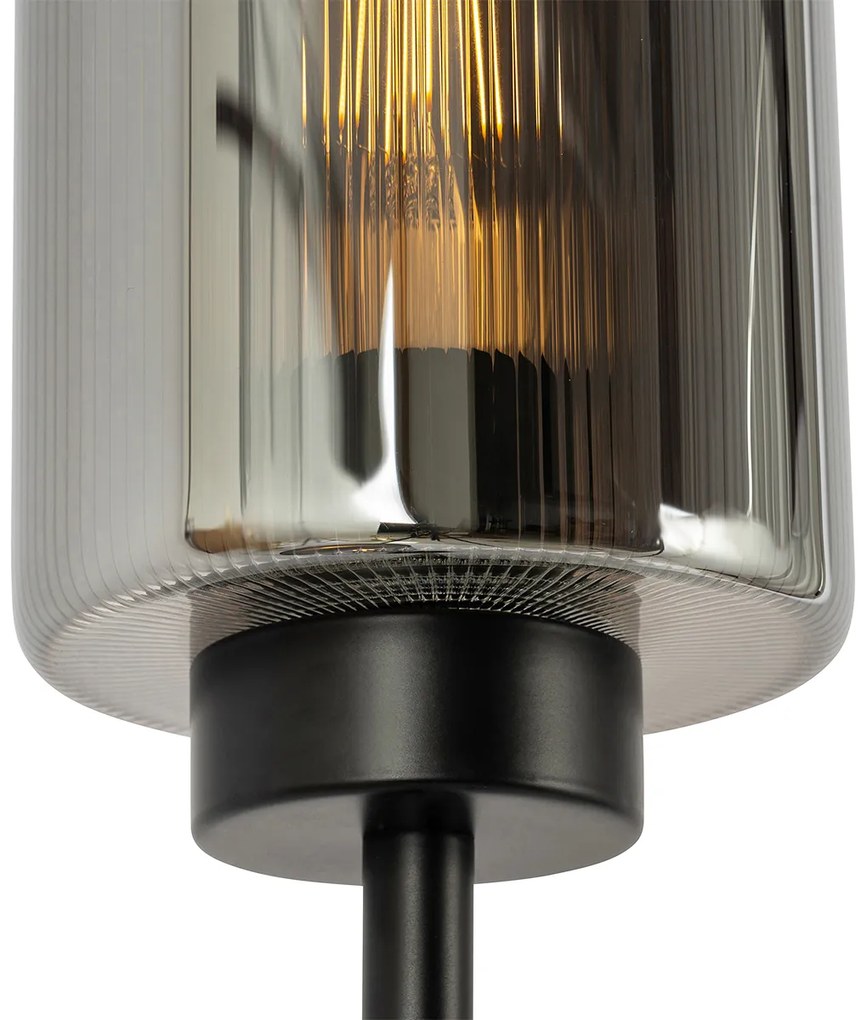 Lampa podłogowa art deco czarna z przydymionym szkłem 2-światła - Laura ArtDeco Oswietlenie wewnetrzne