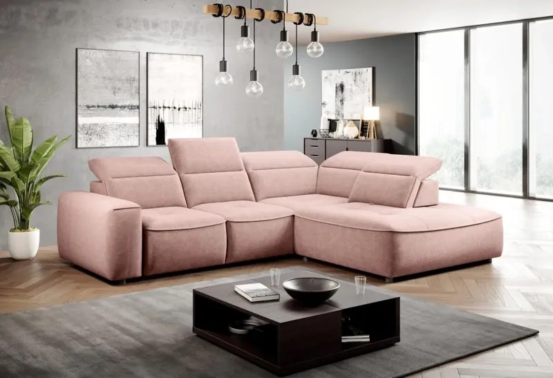 Narożnik COLOMBO L Prawostronny z elektryczną funkcją spania pojemnikiem ELEMENT 18 Różowy WERSAL