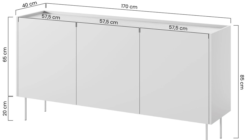 Komoda Desin 170 cm trzydrzwiowa - czarny mat / dąb nagano