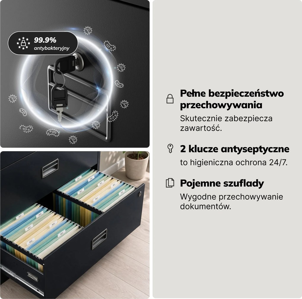 Szafa kartotekowa metalowa z 5 szufladami czarna, 900x1620x600 mm: SARA XL V5