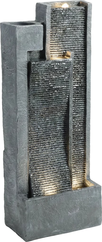 Outsunny Fontanna 3-stopniowa ogrodowa z oświetleniem LED, doniczka, pompa, wygląd kamienia, regulowana, 38 x 19 x 101 cm | Aosom PL