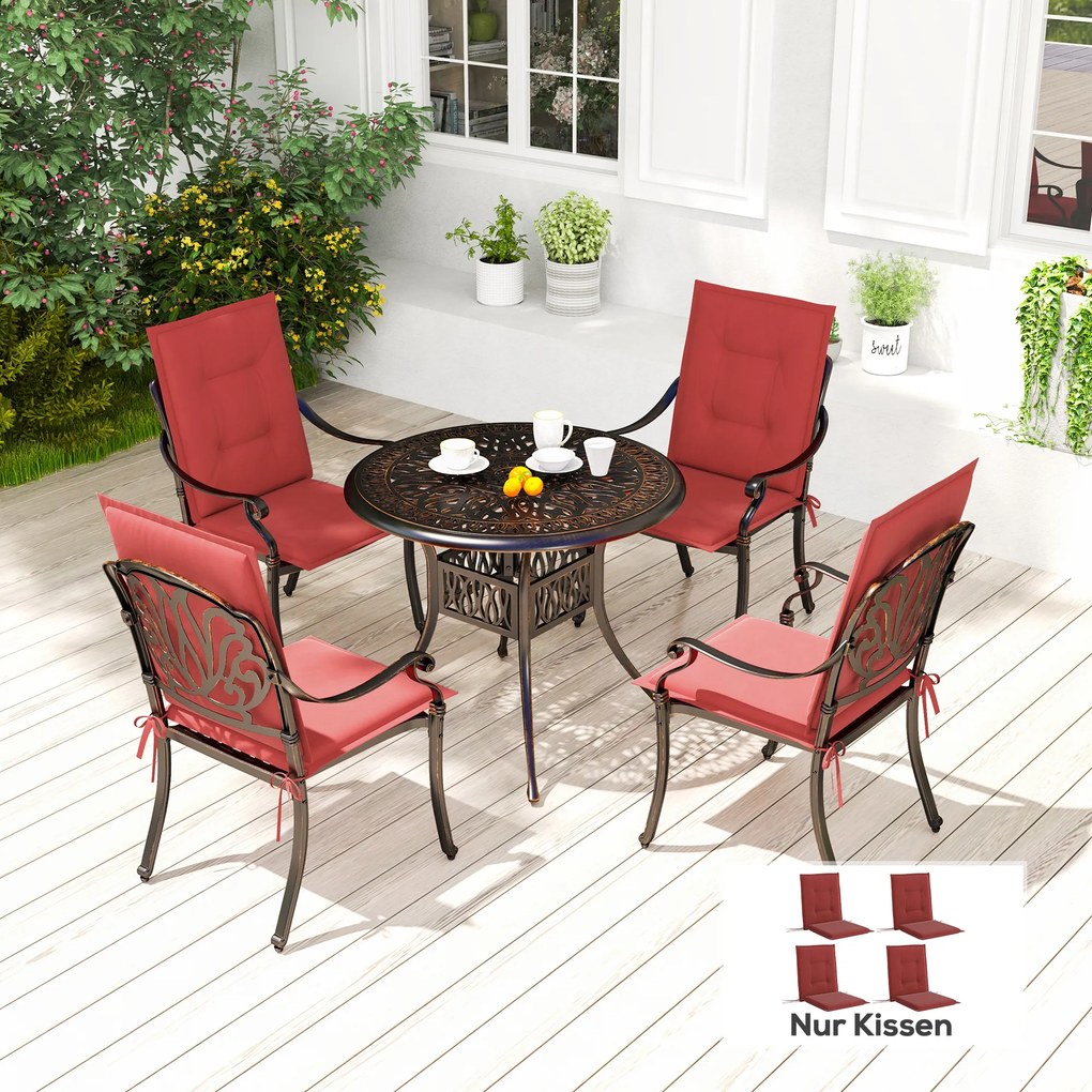 Outsunny Zestaw 4 Poduszek na Krzesła 108 x 50 x 5 cm z Paskami, Do Użytku Zewnętrznego i Wewnętrznego Bordowy