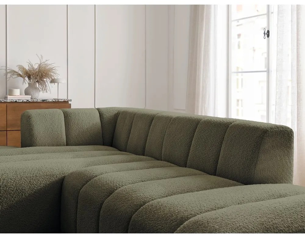 Zielony narożnik z materiału bouclé (lewostronny/z szezlongiem) Annecy – Bobochic Paris