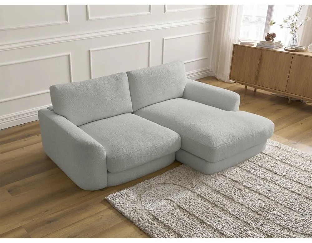 Jasnoszary narożnik z materiału bouclé (prawostronny/z szezlongiem) Leonore – Bobochic Paris