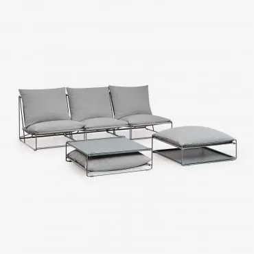 Zestaw Ogrodowy Z Modułową Sofą 3-częściową, Stolikiem Bocznym I Pufem Rozkładanym Amaro Grey - Sklum