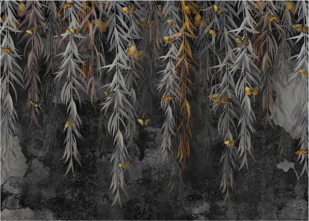 Obraz na szkle - Gałązki wierzby na czarnym tle (70x50 cm)