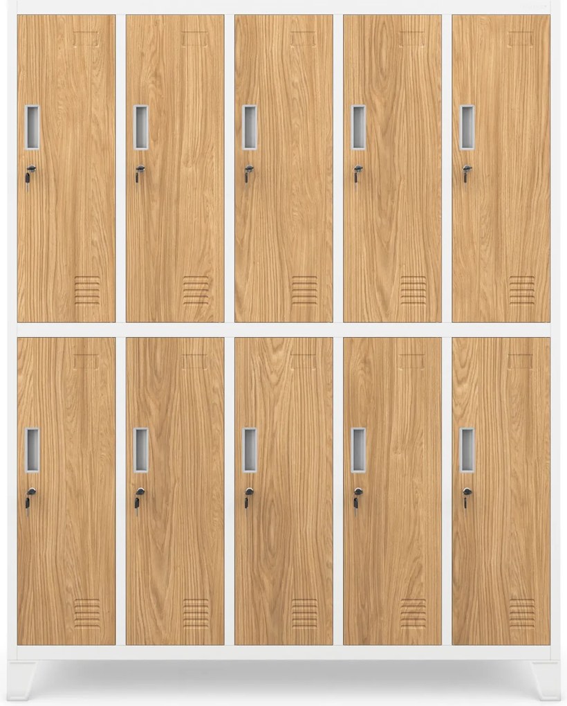 Szafa socjalna 10-drzwiowa Eco Design Bartek, 136x45x172 cm, biały/dąb złoty