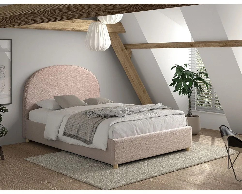 Różowe tapicerowane łóżko dwuosobowe ze schowkiem i stelażem 140x200 cm Moon – Vipack