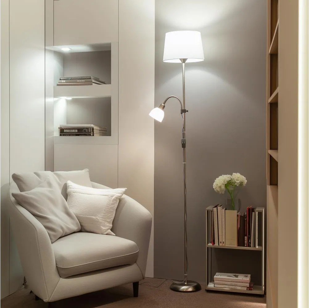 Brilagi - Lampa podłogowa CERIA 1xE27/100W/230V + 1xE14/25W matowy chrom/biały