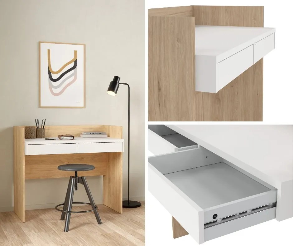 Biurko z podwyższonymi bokami Function Plus 102 cm jackson hickory/biały mat